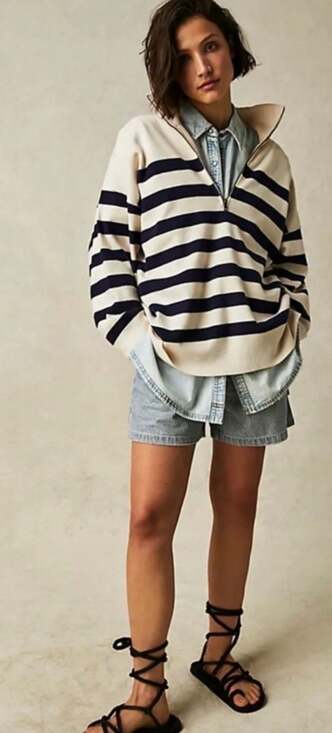 Free People Sweaters - Free People Coastal Stripe Half-Zip Pullover Sweater